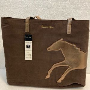NWT-JUST REDUCED-Charlie Paige Tote with Bronze Horse. Great for Horse Lovers!